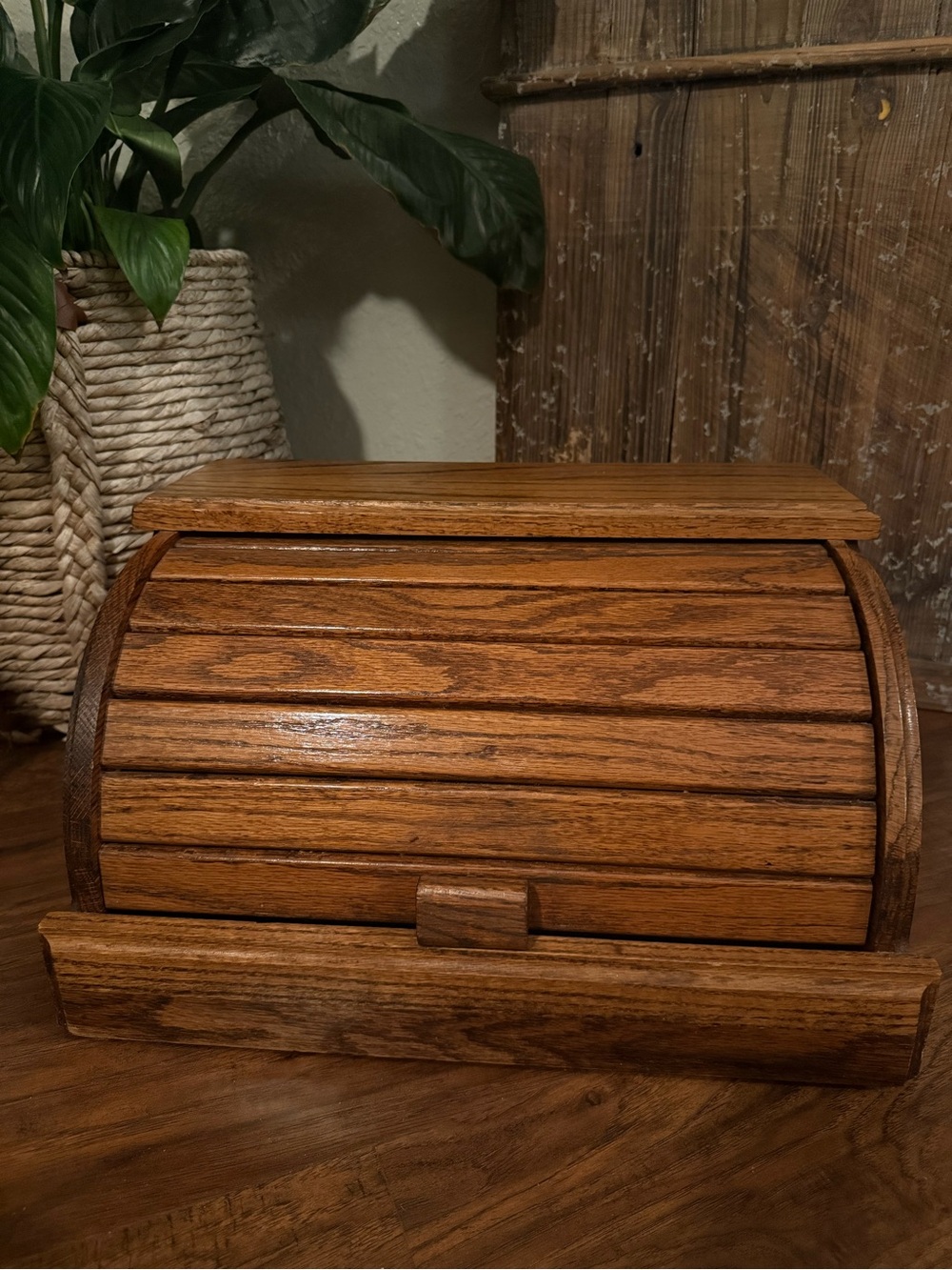 Bread Box Solid Oak Roll Top Rustic Farmhouse Amish Handcrafted